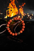 南方紅瑪瑙鑲嵌18K金沉香木手鍊