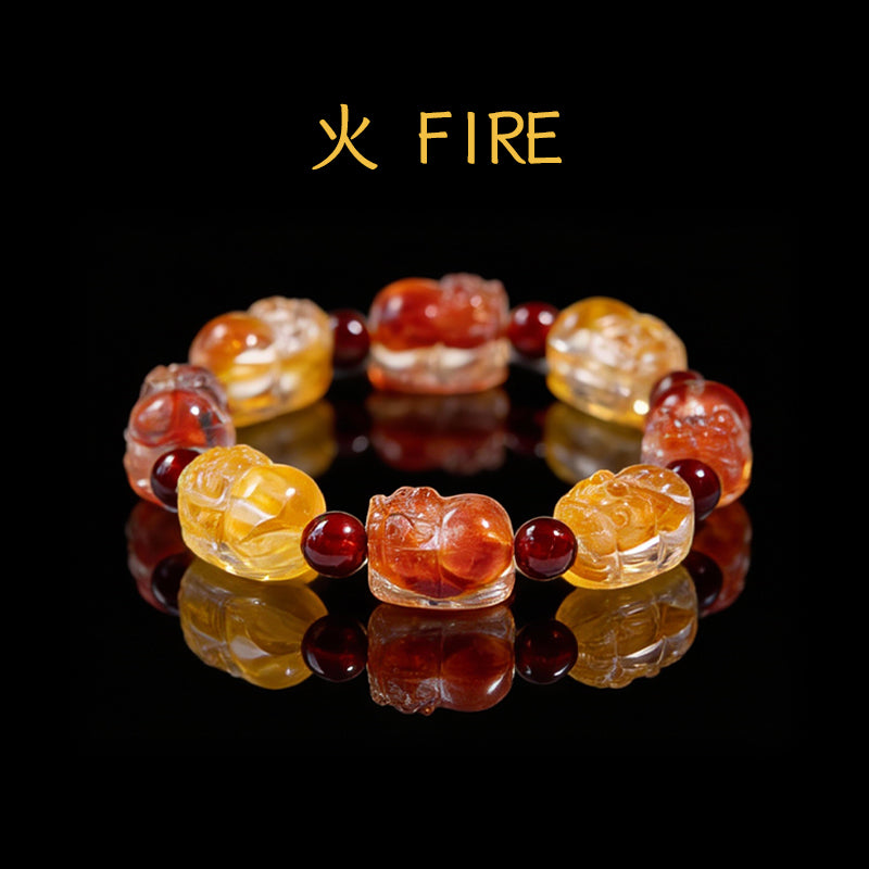 紅黃赤鐵礦石英貔貅石榴石手鐲
