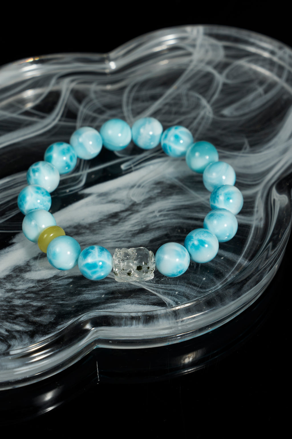 Enhydro石英貔貅-拉利瑪-蜂蠟琥珀手鍊