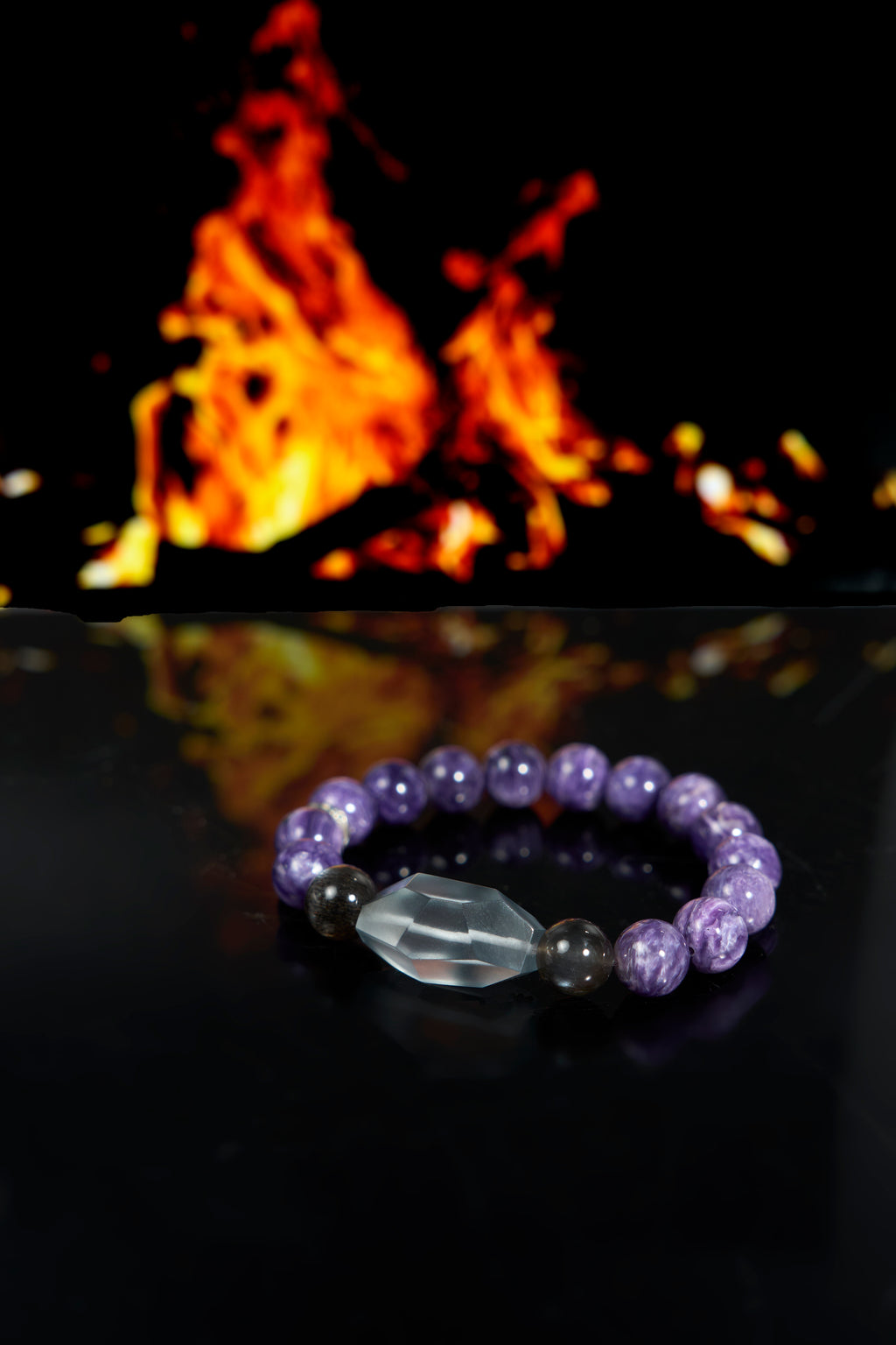 紫龍晶-藍金紅石石英-黑骨架石英手鍊