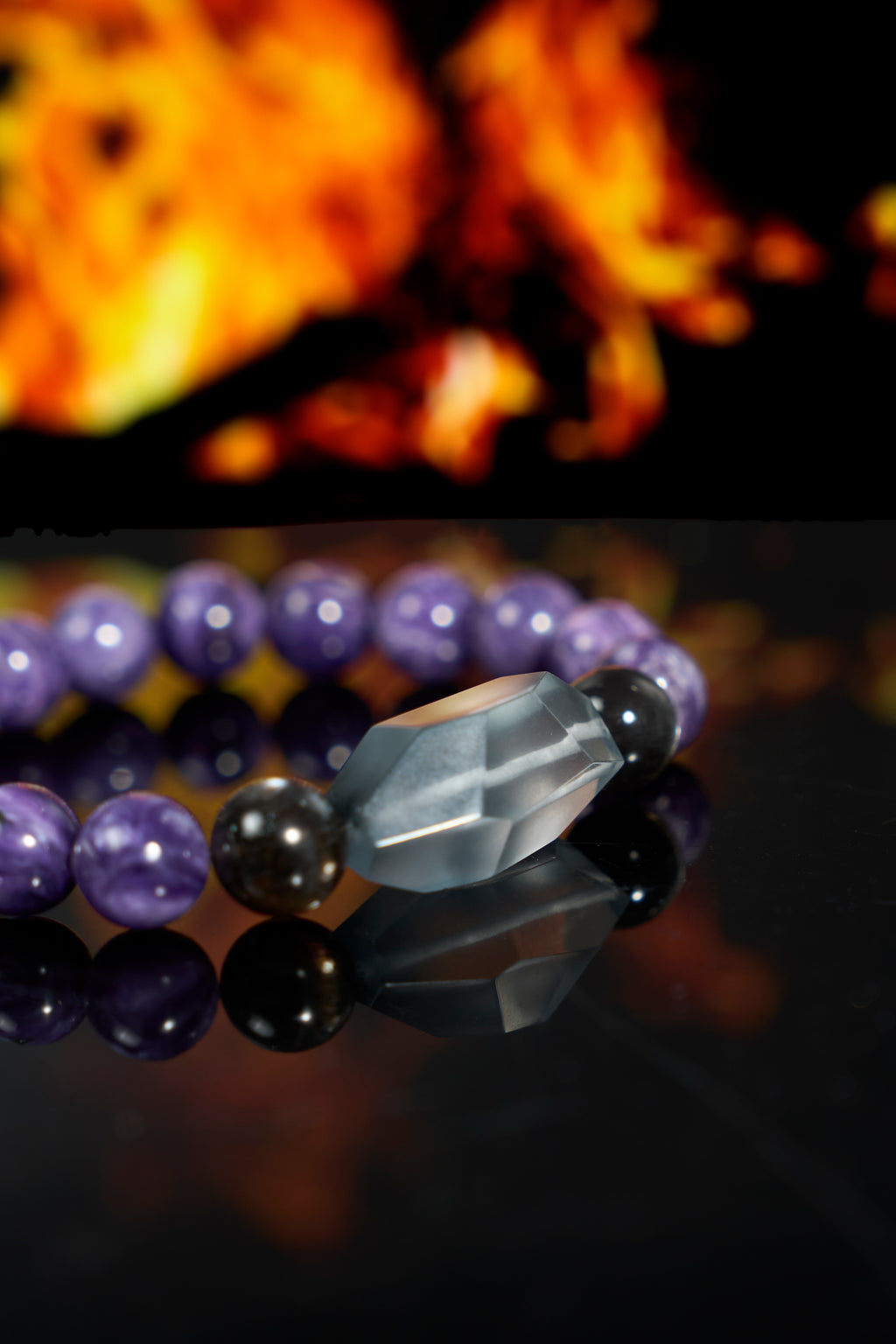 紫龍晶-藍金紅石石英-黑骨架石英手鍊