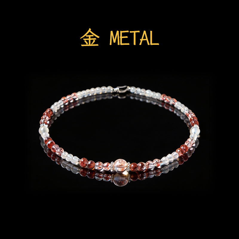 金色草莓石英月光石項鍊