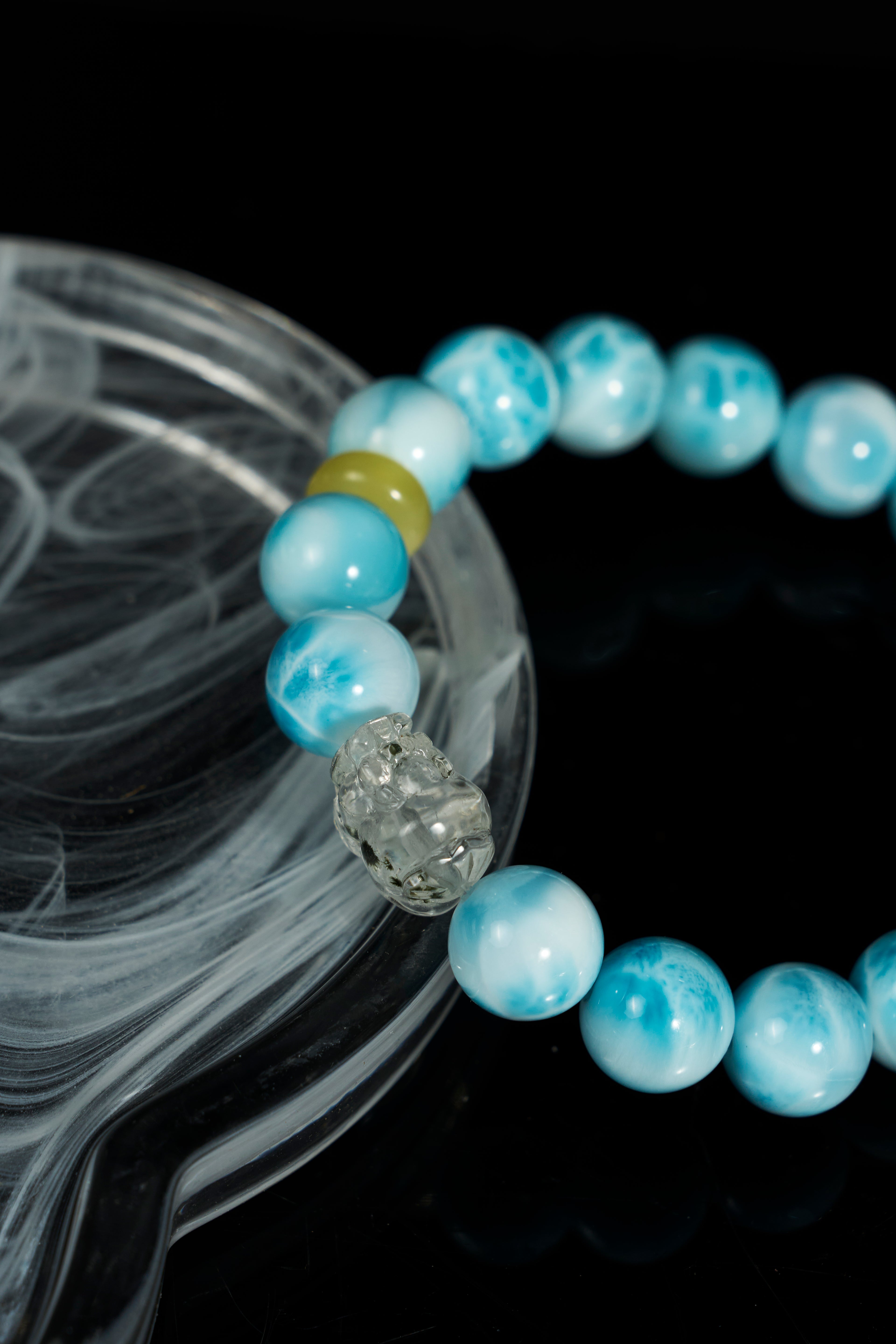 Enhydro石英貔貅-拉利瑪-蜂蠟琥珀手鍊