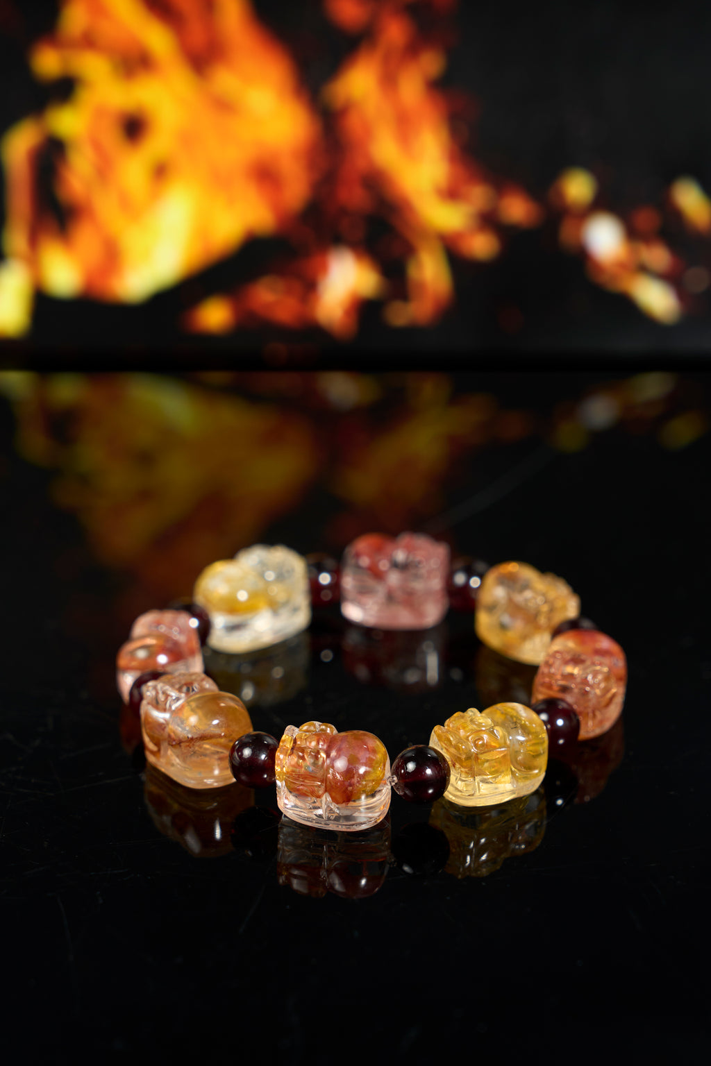 紅黃赤鐵礦石英貔貅石榴石手鐲