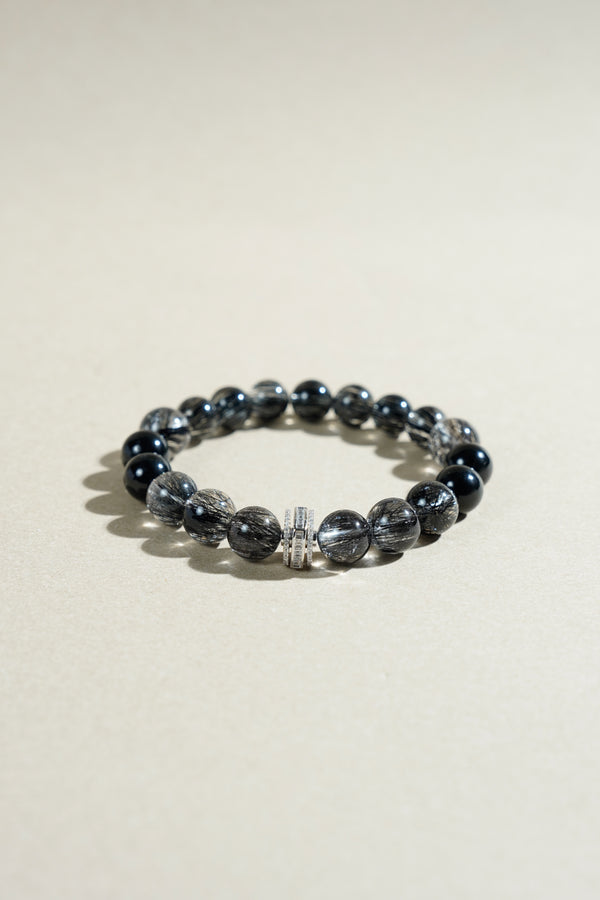 Taiora 五行 · 金生水-黑髮晶手串S925銀 - 五行能量珠寶