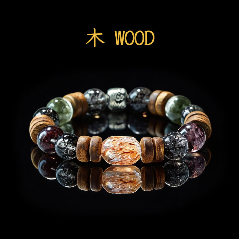 深金色發晶-紅綠幻影沉香木手鍊